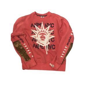Aape By A Bathing Ape Crewneck Sweatshirt Medium Pink Statue of Liberty NYC Camo